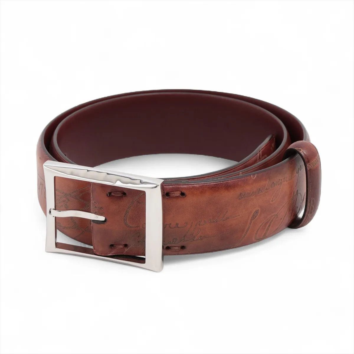 ◇ベルルッティ◇レザー/カリグラフィ/ベルト/ブランド ベルルッティ カリグラフィ レザー ベルト ブラック×ブラウン AB