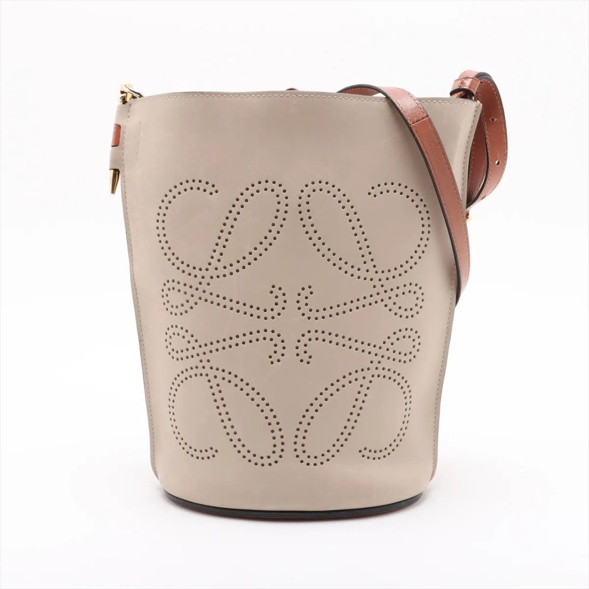 美品 ロエベ アナグラム ゲート バケット レザー ショルダーバッグ