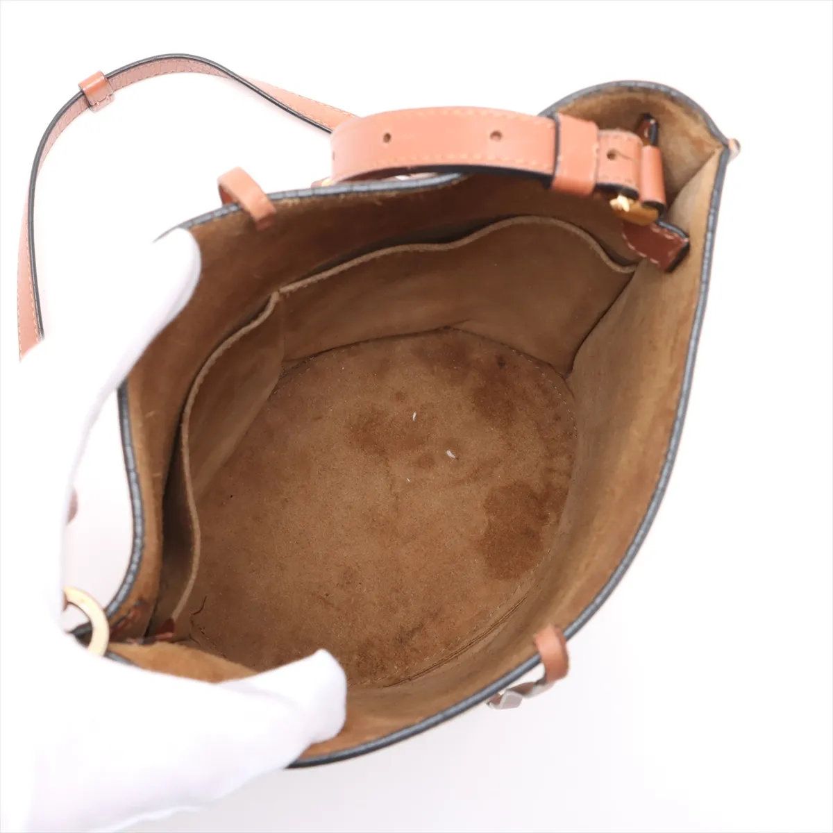 美品 ロエベ アナグラム ゲート バケット レザー ショルダーバッグ