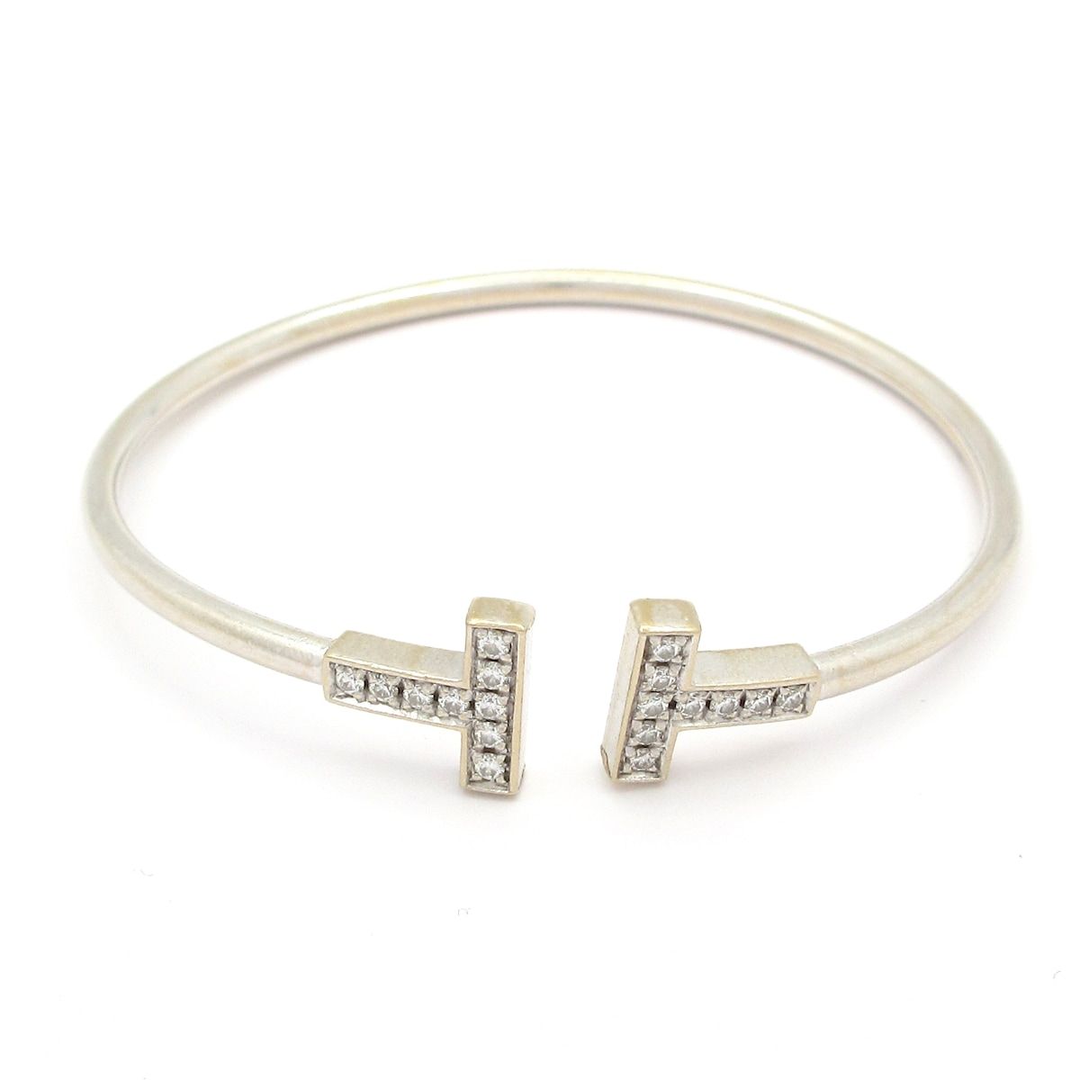 TIFFANY-Co. ティファニー バングル Tワイヤーブレスレット K18WG×ダイヤモンド 18Pダイヤ