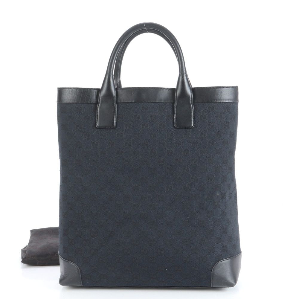 グッチ　トートバッグ　ビジネス　GGキャンバス　レザー　A4 肩がけ　ブラック 良品】GUCCI グッチ トートバッグ 肩かけ GGキャンバス×レザー 黒