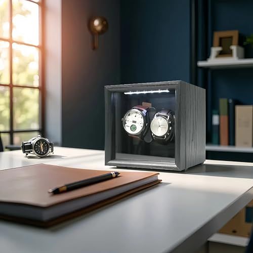 ORYX ワインディングマシーン 2本巻き 腕時計自動巻き上げ機 ウォッチワインダー 時計ケース 自動巻き 調整 クッション LEDライト付 USB AC電源 木製