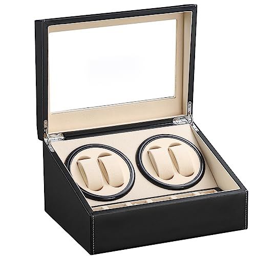 ワインディングマシーン 4本巻き 6本収納 ウォッチワインダー 自動巻きワインディングマシーン マブチモーター 腕時計自動巻き上げ機 収納ケース 男女の腕時計は全部使えます アップグレード ブラック レザー