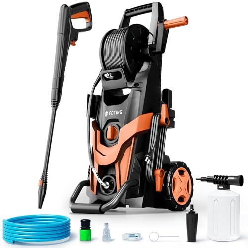 FOTING 高圧洗浄機 14 5 MPa パワフル洗浄 コンパクト収納 簡単持ち運びタイヤ 標準 充実 二つハイパワーなノズル モバイル家庭用高圧クリーナー 洗車 自転車 庭 ベランダ 泥 花粉除去効果 50 60 HZ