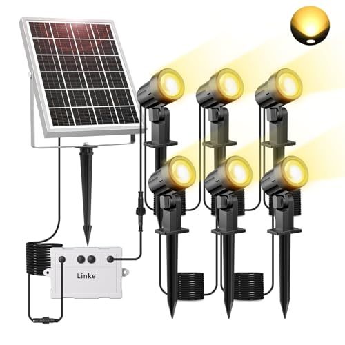20時間連続点灯 Linke ガーデンライト ソーラー 6灯 1200LM 6000mAh スポットライト 屋外 IP66防水 電球色 耐久性良い 明暗センサー 自動点灯 消灯 ledライト 地中埋込型ライト 壁掛け 庭園 花壇 芝生 樹木 シンボル