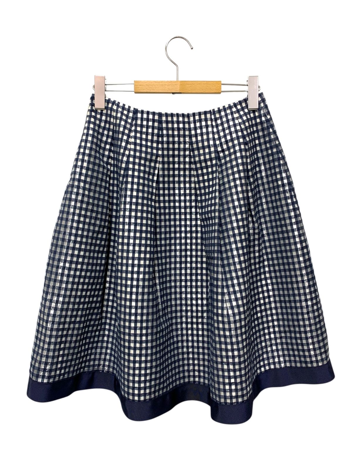 エムズグレイシー 517321 スカート 38 ブルー チェック ITY0MRCU9G68