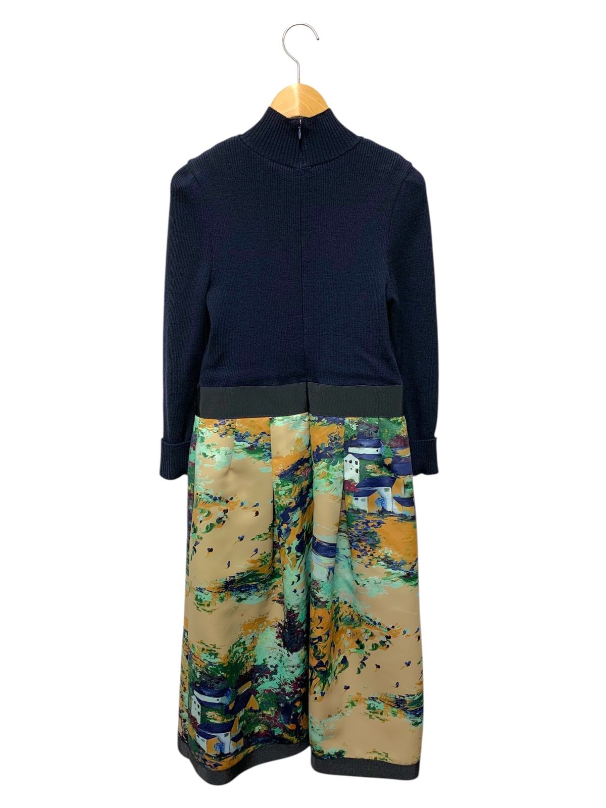 エムズグレイシー 111612 ワンピース 38 ネイビー ニット 異素材 油絵