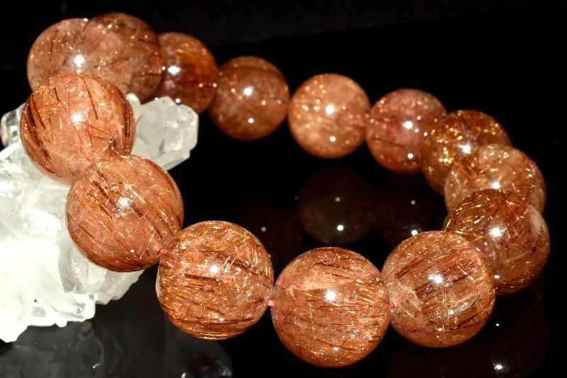 1点物 濃密内包 レッドブロンズルチルクォーツ 17-17.5mm ブレスレット パワーストーン 天然石 _MC760