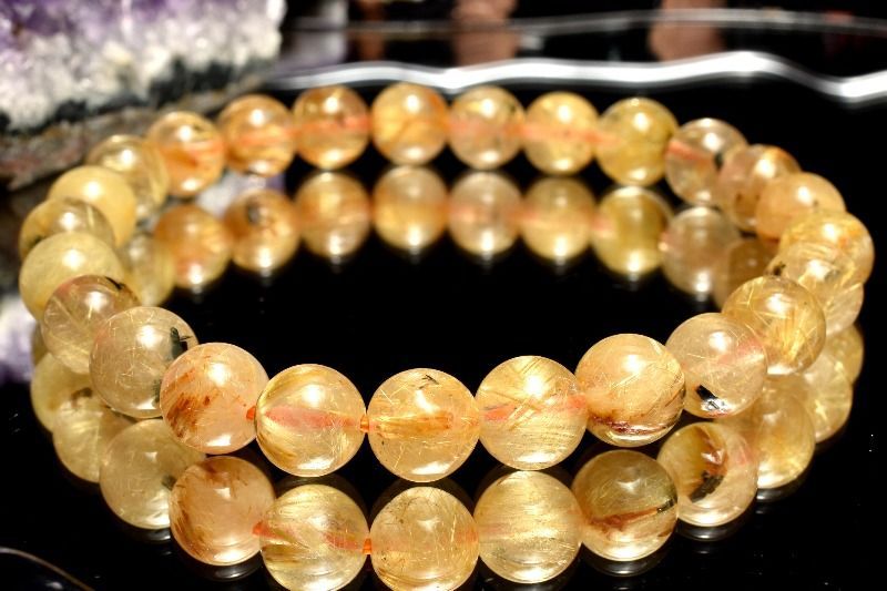 【１点物】母岩入り！ ヘマタイトインタイチンルチルクォーツ　8mm　ブレスレット パワーストーン 天然石 _MC943