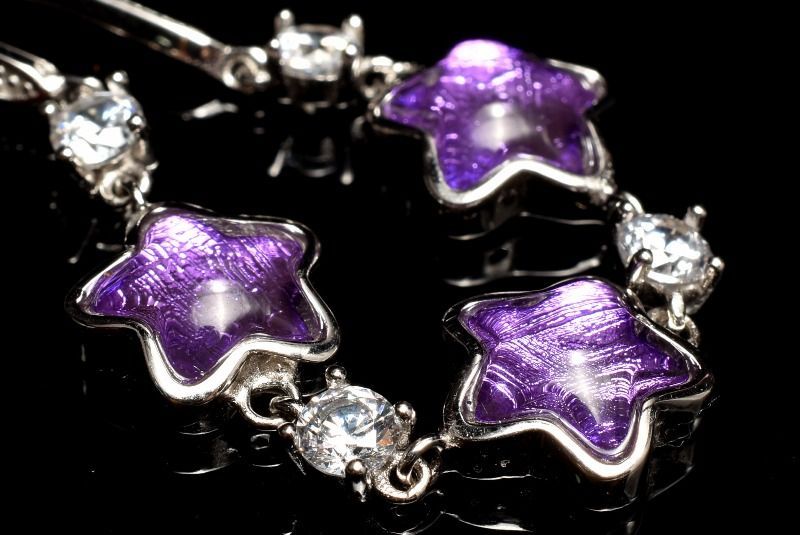 1点物 シルバー925 メテオライト アルタイ隕石 8x8mm パープルコーティング スター ブレスレット パワーストーン 天然石 _MC1011