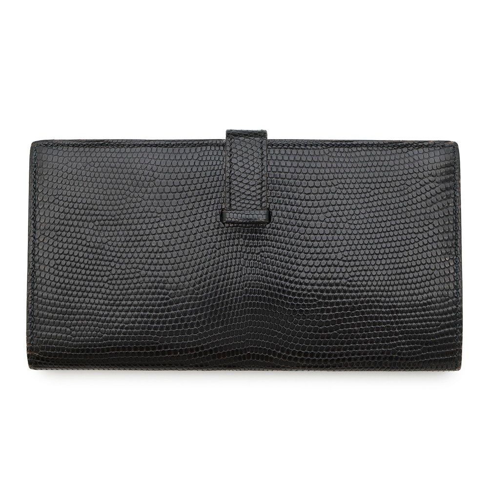 エルメス ベアンリザード ブラック 金具 長財布刻印 エルメス ベアンリザード ブラック 金具 長財布刻印 美品】エルメス