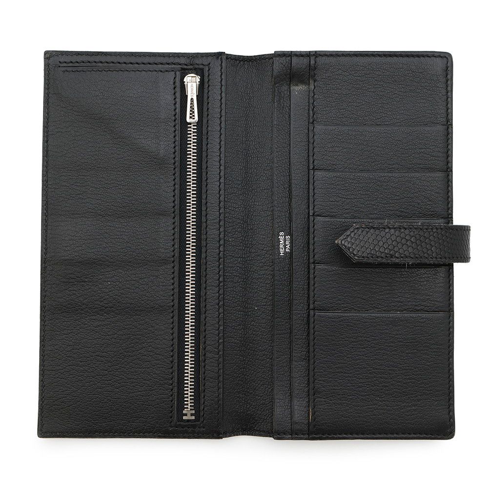 エルメス 長財布 ベアンスフレ ブラック/シルバー金具 リザード □L