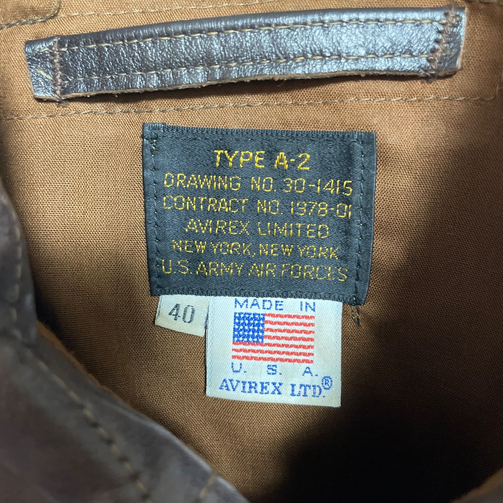 AVIREX アヴィレックス A-2 ジップアップ レザー フライトジャケット ブルゾン ブラウン サイズ40