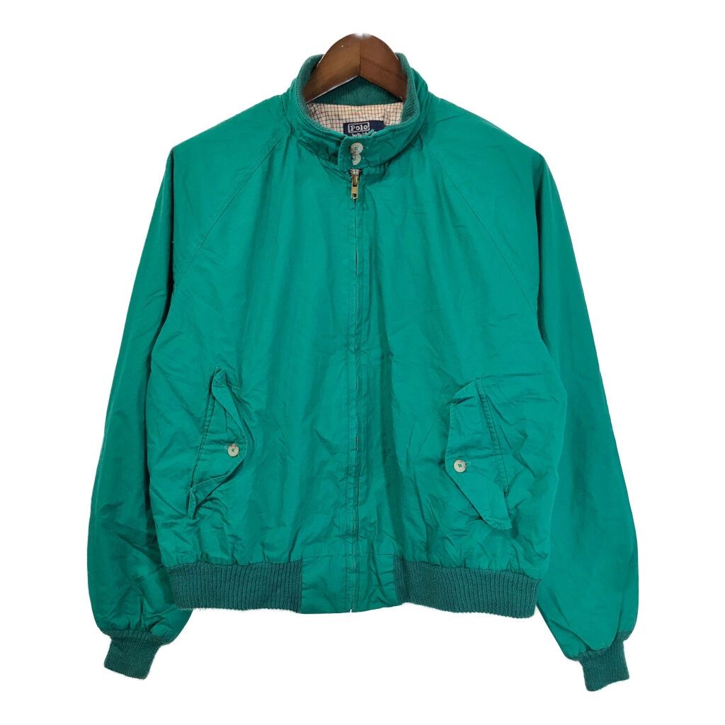 90年代 Polo by Ralph Lauren ポロ ラルフローレン ハリントンジャケット スイングトップ グリーン メンズ M 古着 A3864