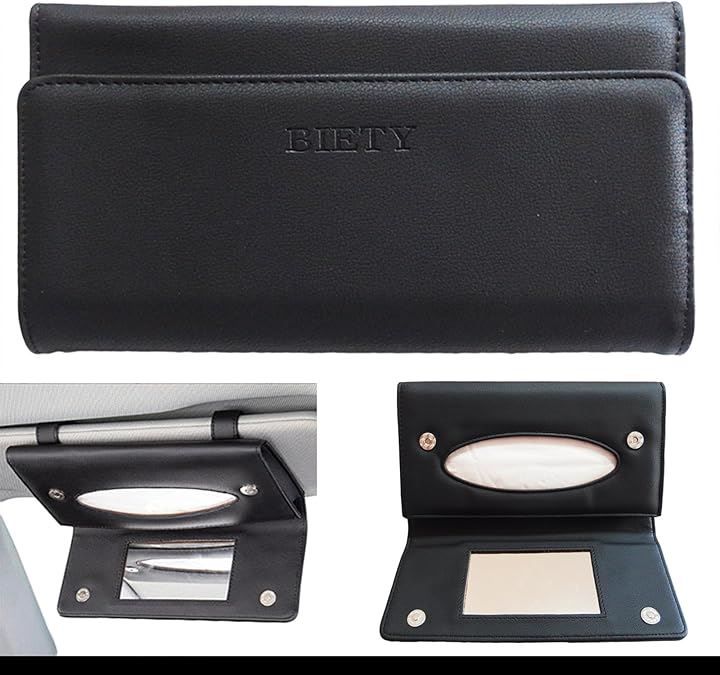 Silver u0026 Style 車用 ティッシュケース サンバイザー 吊り下げ 薄型 ティッシュホルダー 蓋付き puレザー (ミラー，  薄型)