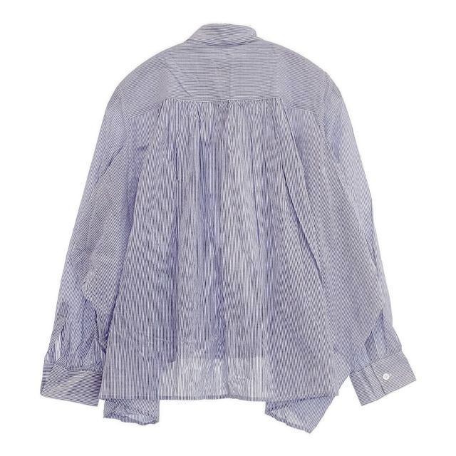 tricot COMME des GARCONS ギャザー ストライプ ブラウス シャツ AD2012 ブルー ホワイト レディース トリココムデギャルソン 5-1103M∞