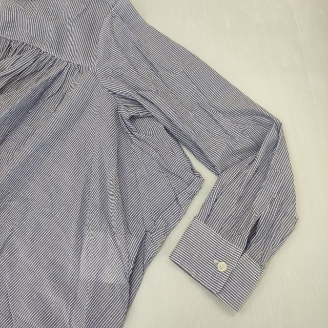  tricot COMME des GARCONS ギャザー ストライプ ブラウス シャツ AD 2012 ブルー ホワイト レディース トリココムデギャルソン 5-1103 M∞ 長袖 シャツ ブラウス