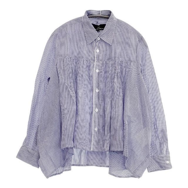 tricot COMME des GARCONS ギャザー ストライプ ブラウス シャツ AD2012 ブルー ホワイト レディース トリココムデギャルソン 5-1103M∞