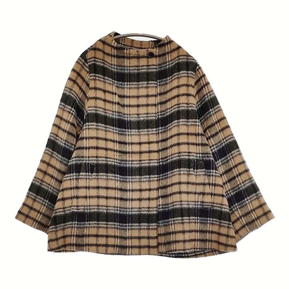 ADIEU シャギーチェックポンチョコート ウールアルパカ コート ベージュ ブラック レディース アデュートリステス 5-1103 T