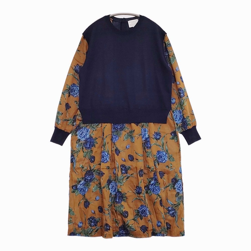 ANTIPAST 花柄 ニット ドッキング 定価48000円 FC389 サイズ1 ワンピース ブラウン ネイビー レディース アンティパスト 5-1103T