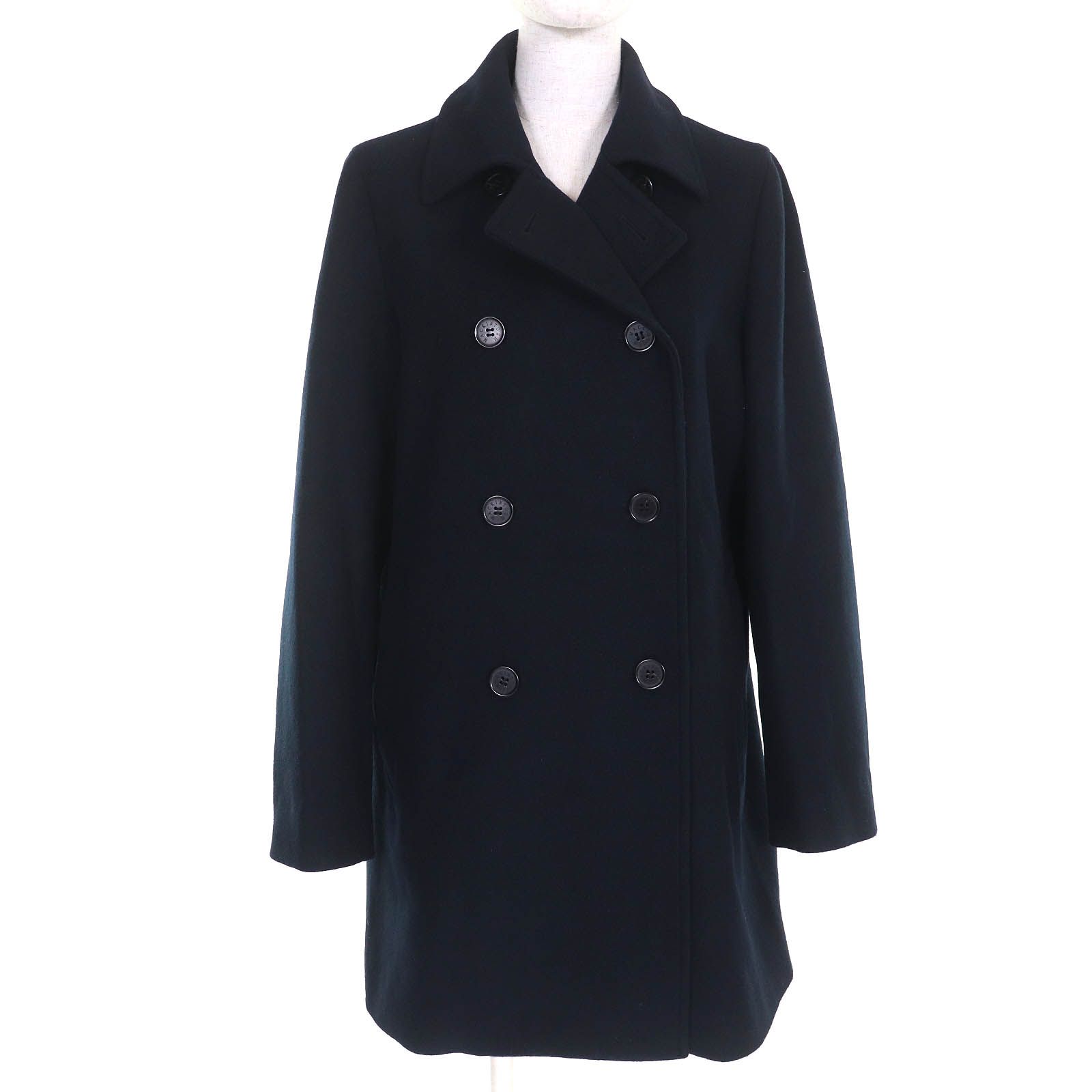 美品△MACKINTOSH LONDON マッキントッシュ ロンドン ロゴボタン ダブルブレスト ウールコート ミディアム丈 ネイビー 40 正規品 レディース
