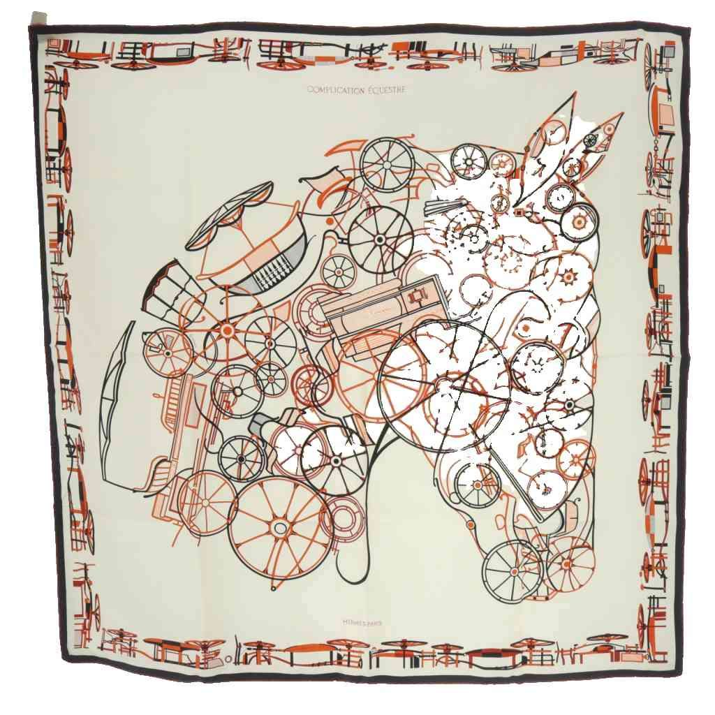 エルメス HERMES 24AW スカーフ カレ90 コンプリケーション エケストル COMPLICATION EQUESTRE シルク クレーム オレンジ 黒 YO11 OH