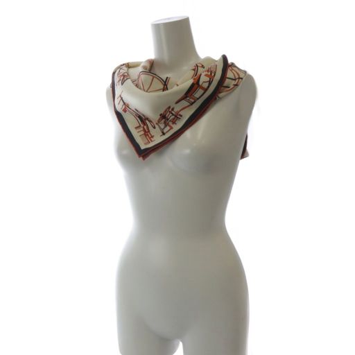 エルメス HERMES 24 AW スカーフ カレ90 コンプリケーション エケストル シルク クレーム オレンジ 黒 YO 11 OH