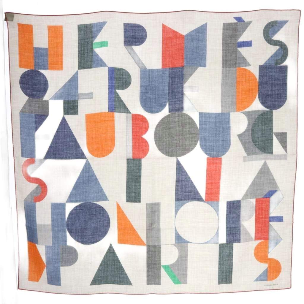 エルメス HERMES スカーフ カレ 100 ジュ ダドレス Jeu dAdresse ショール カシミヤ シルク混 ナチュラル オレンジ ヴェール YO12 OH