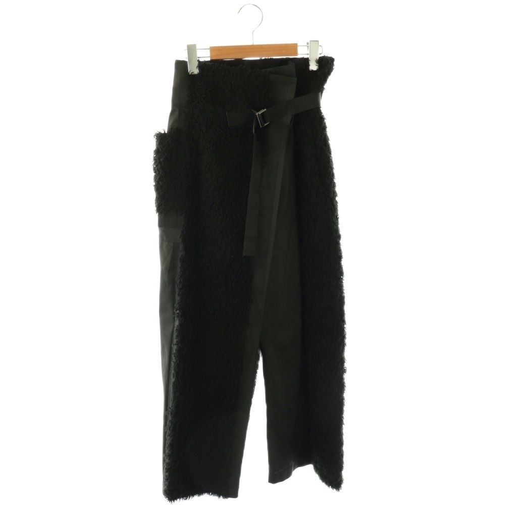イッセイミヤケ ISSEY MIYAKE ベルト付ファー切替巻きパンツ ワイド 2 ブラック IM84FF510 HK OS SH