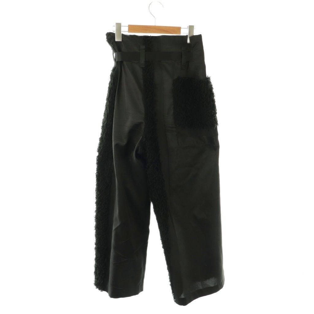 イッセイミヤケ ISSEY MIYAKE ベルト付ファー切替巻きパンツ ワイド 2 ブラック IM84FF510 HK OS SH