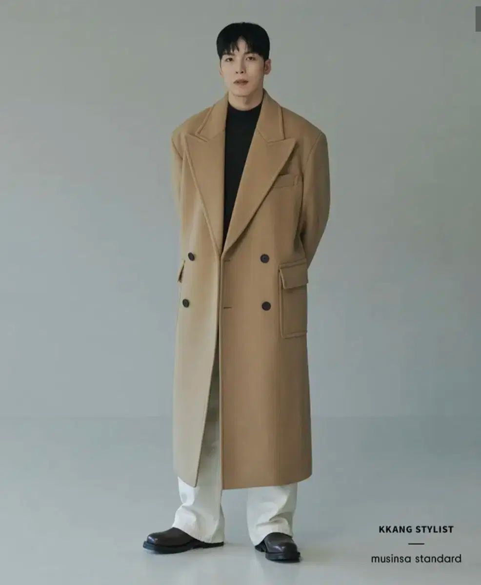 깡Xムシンサ カシミア ブレンド マキシ ポロ コート キャメル