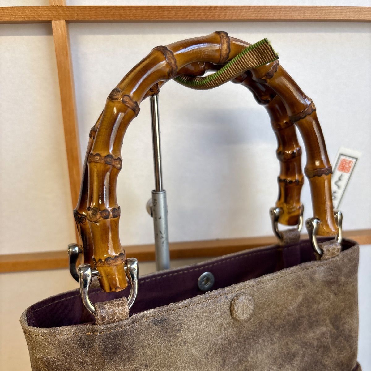 本革バンブー手提げ クラック加工 茶系 合切袋 お祭り お神輿 トート 