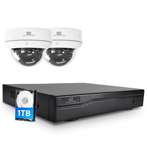 SecuSTATION PoE給電 セット 屋外 防水等級ip66 1 8台接続 防犯 監視 録画装置 HDD レコーダー 500万画素カメラ ドーム 2台 本体 1TB HDD SC-DZ88K