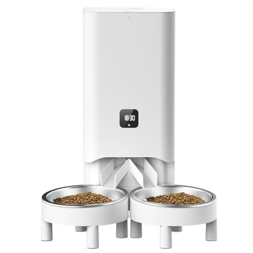 2025最新改良 多頭飼いに向け 自動給餌器 猫 中小型犬用 6 L大容量 のステンレス製トレイ付き 清潔便利 2 WAY給電 タイマー式 定時定量 1日6食 録音可 手動給餌可 360℃フードの新鮮を保ってくれ 日本語説明書付き 二匹