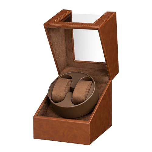 ワインディングマシーン 1本巻き 腕時計 自動巻き上げ機 静音 時計ケース マブチモーター ウォッチワインダー 自動巻き時計 設計 新型の腕時計自動巻き上げ機 PU皮質 ブラウン-135F