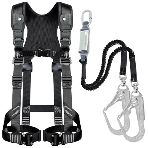 UIANSP フルハーネス安全帯 新規格 セット 墜落制止用器具 ランヤード一体型 落下防止全身保護キット 安全保護 デュアルハーネス脱着簡単 ハーネス安全帯 建設工学 高安全作業 合金