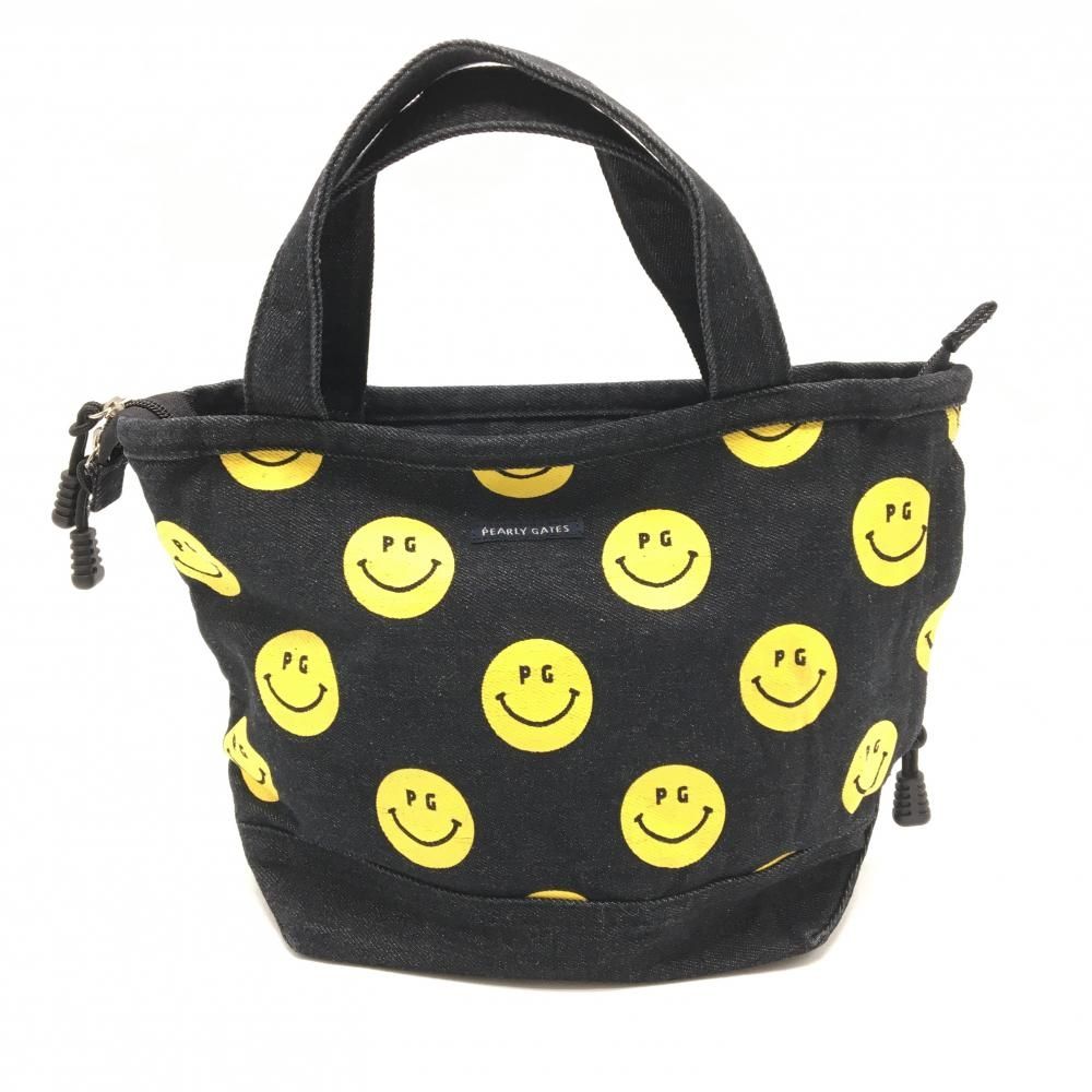 パーリーゲイツ カートバッグ 黒×イエロー ニコちゃん総柄 デニム スマイルゴルフ PEARLY GATES