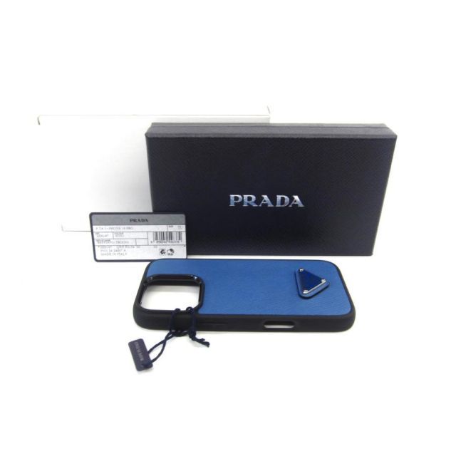 PRADA プラダ サフィアーノ2ZH197 レザー ブルー i Phone 16 Pro ケース ∠UP5321