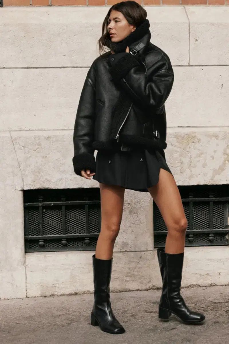 ZARA ザラ ダブル フェイス バイカー ムートン アウター ブラック