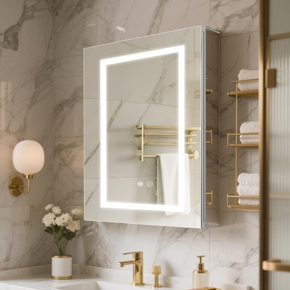 LEDバスルームミラーキャビネット3つの色温度 明るさ調節 防曇機能ぜんガラスめん アルミフレーム100-130 V 47-63 hz