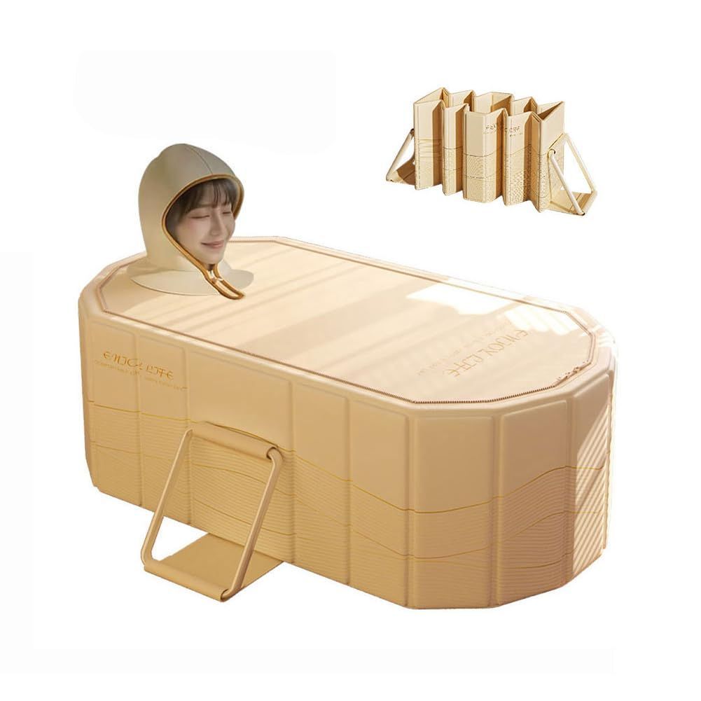 NidoDegato ポータブルバスタブ 蓋付き 長120 150 CM 水風呂 折りたたみ浴槽 大人 子供 簡易風呂 コンパクト 折り畳み 大型 プール ポータブル浴槽 アイスバス 家庭用サウナ 屋内外兼用 組み立て不要 収納便利 持運び便利 幅86 高50 C