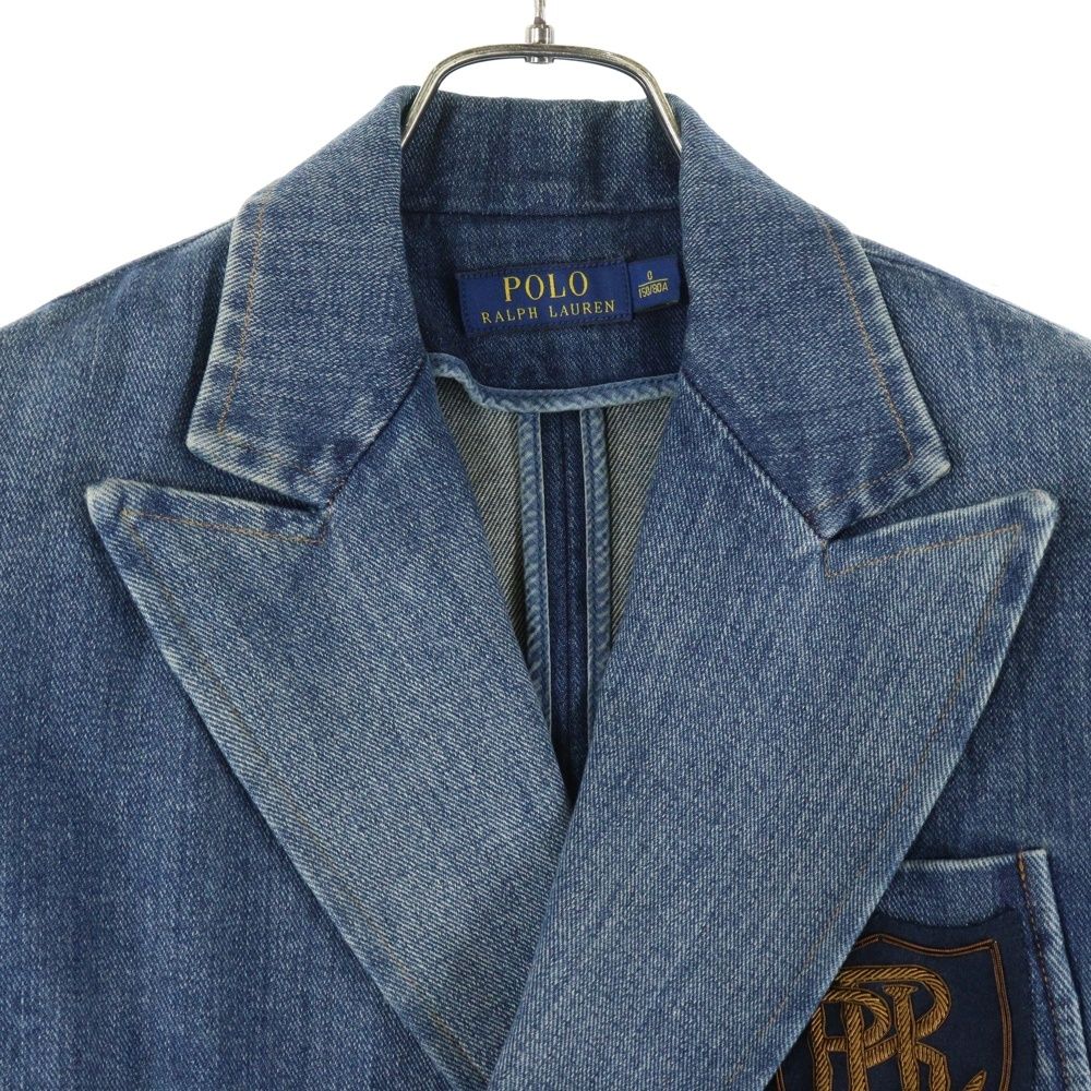 POLO RALPH LAUREN ポロラルフローレン エンブレム ワッペンロゴ デニム ダブルブレスト ピークドラペル テーラードジャケット インディゴ パーカー トップス