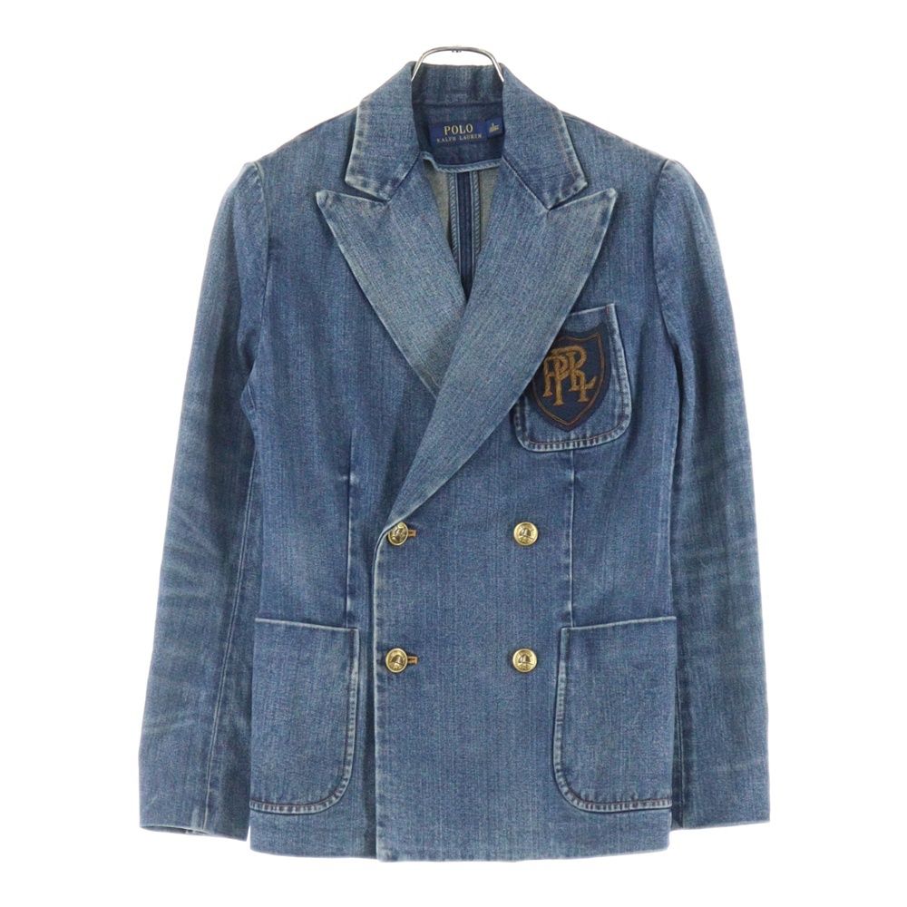 POLO RALPH LAUREN ポロラルフローレン エンブレム ワッペンロゴ デニム ダブルブレスト ピークドラペル テーラードジャケット インディゴ 211642993001