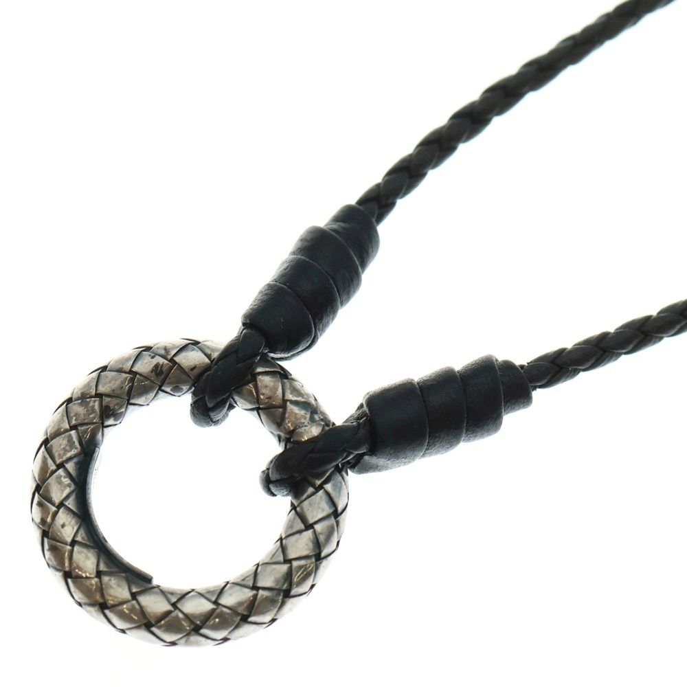 BOTTEGA VENETA ボッテガヴェネタ イントレチャート リング トップ レザーネックレス シルバー ブラウン