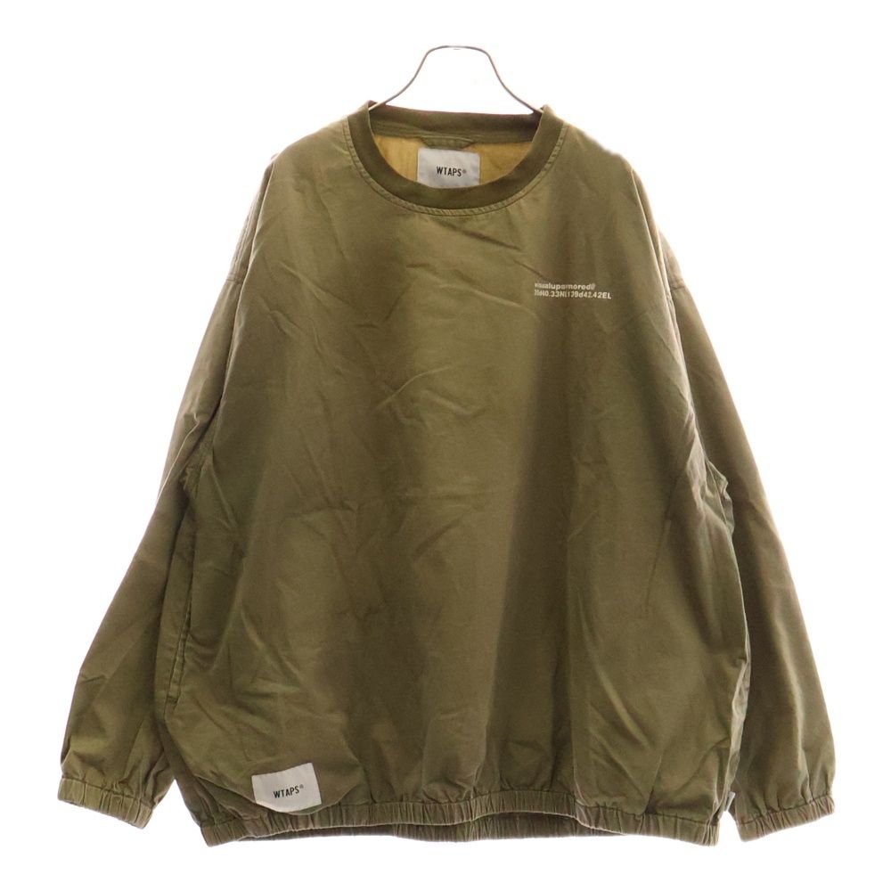 WTAPS ダブルタップス 18SS Smock Jacket Cotton Satin スモックジャケットコットンサテン ロゴプリントクルーネック長袖Tシャツ 181TQDT-JKM03 ブラウン