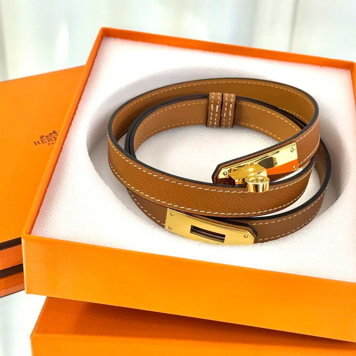 105 CM エルメス ケリー ブラウン GOLD エプソン 18 mm レディース ベルト
