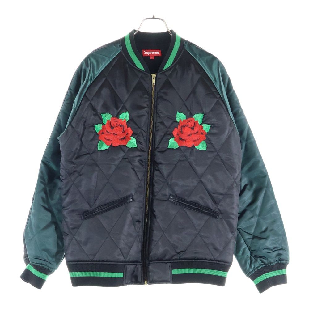 SUPREME (シュプリーム) 13AW Quilted Satin Bomber ローズ刺繍 ジップ