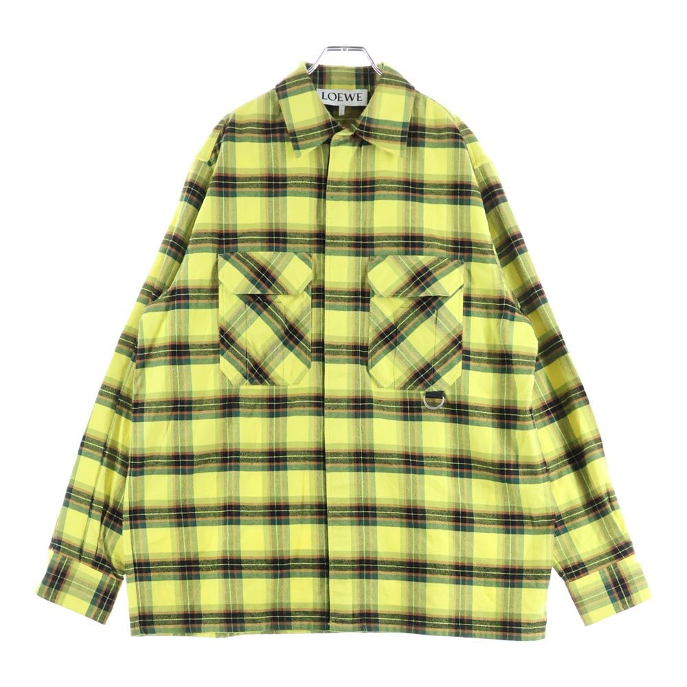 LOEWE ロエベ 21AW CHECK OVERSIZED SHIRTS チェック総柄 オーバーサイズ フランネル コットン ジップアップ 長袖シャツ イエロー H526Y05X07