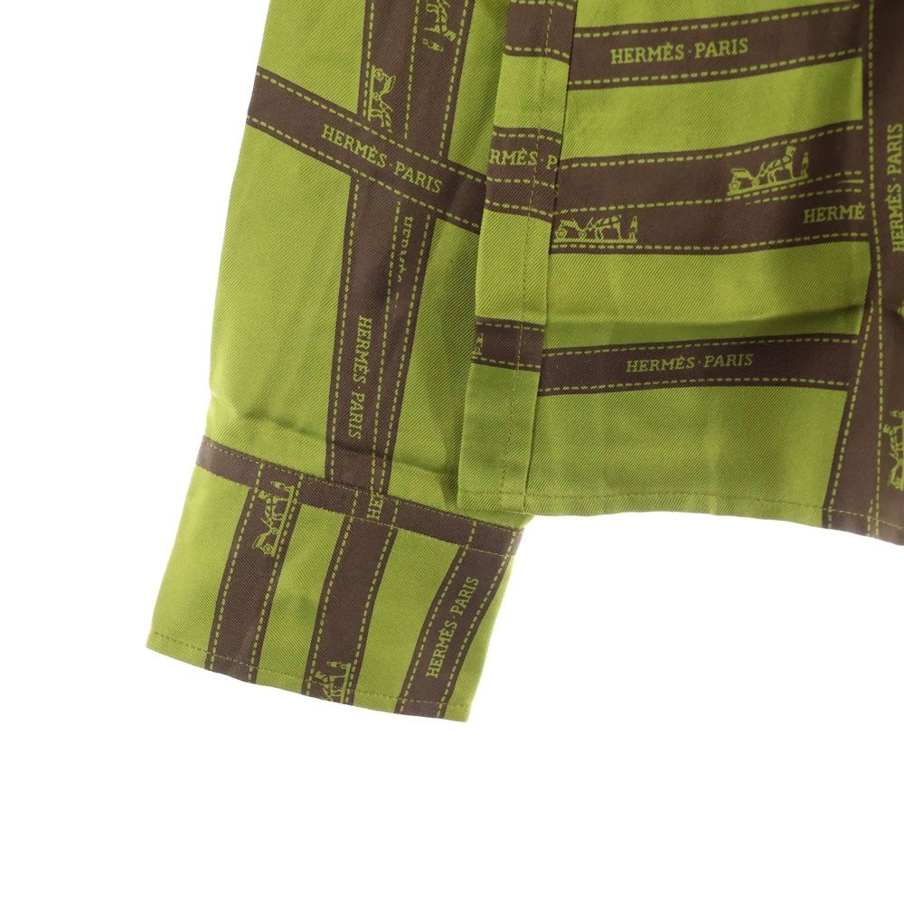 HERMES (エルメス) リボン総柄 ロゴプリント シルク セリエボタン 長袖