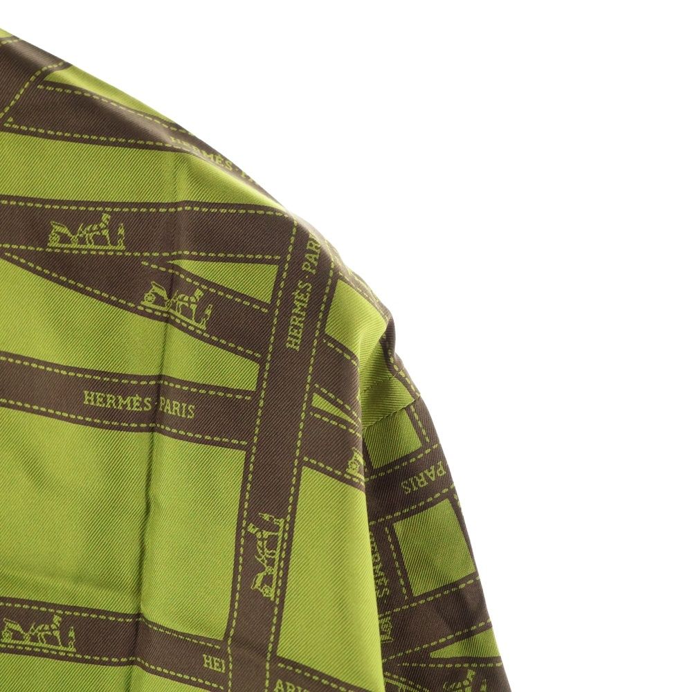 HERMES エルメス シルク100% リボン柄　開襟　シャツ HERMES エルメス シルク100% リボン柄 開襟 シャツ